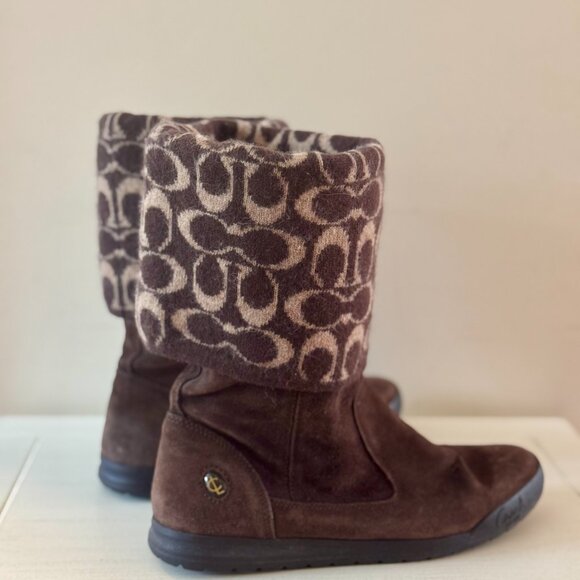 Vintage Coach Tatum Brown Suede Logo Knit Legwarmer Reversible Boots | Sz 8.5 M - Picture 6 of 10